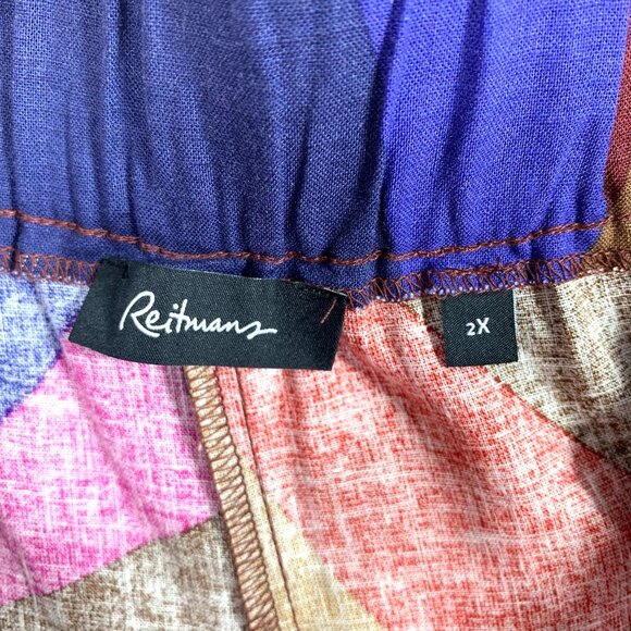 plus size Linen blend print Shorts high waisted  Self-Tie Sash size 2X Reitmans - Picture 2 of 15